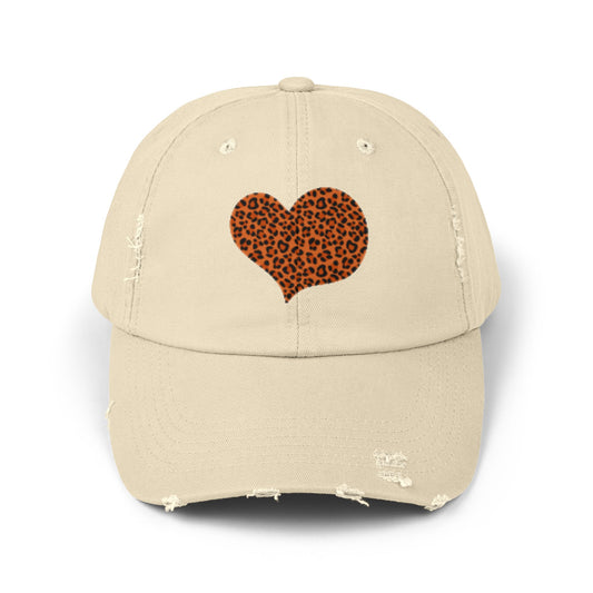 Leopard Heart Distressed Unisex Cap - Trendy Casual Headwear for Every Occasion