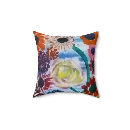 Cojín cuadrado de gamuza sintética con diseño de flores