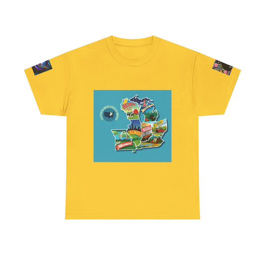 Happy Vibes Unisex Heavy Cotton T-shirt – Retro Sunshine & Map Designs