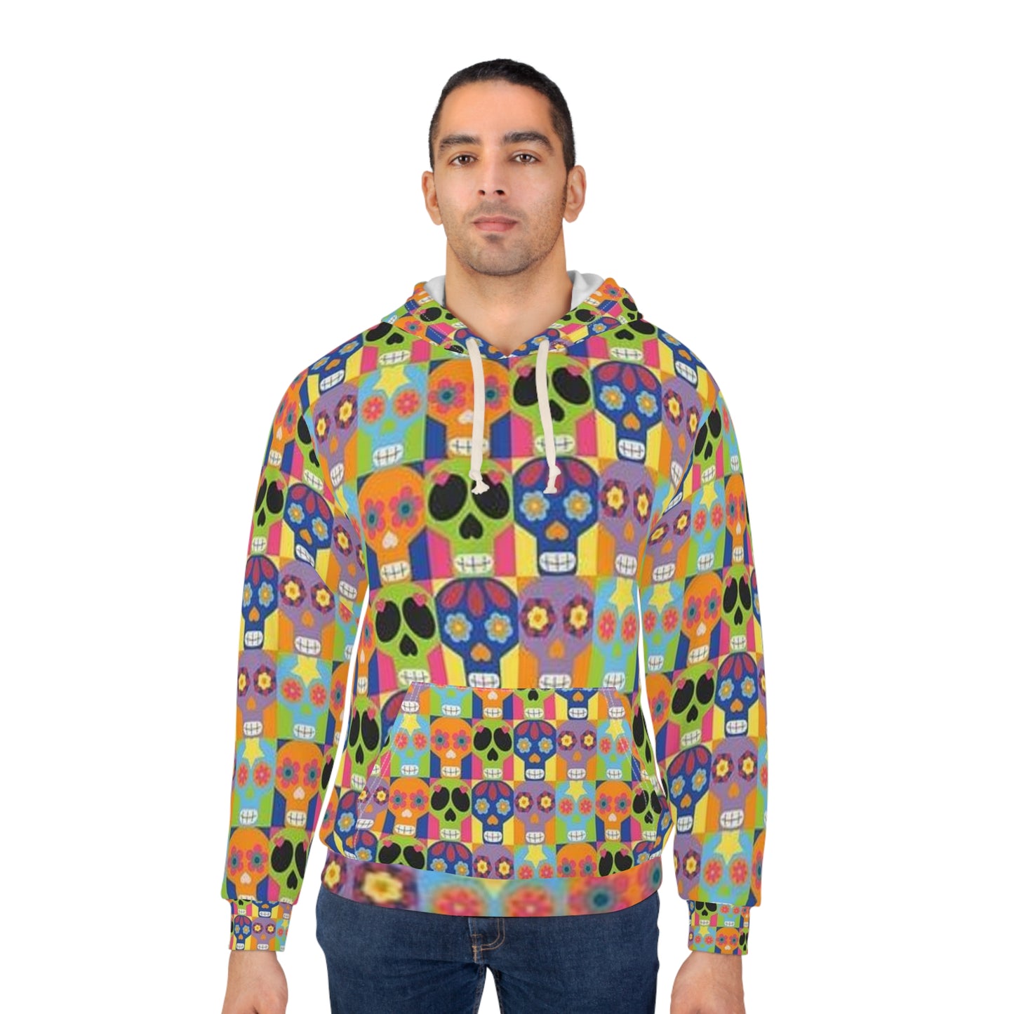 Sweat à capuche unisexe coloré motif tête de mort inspiré du Jour des morts