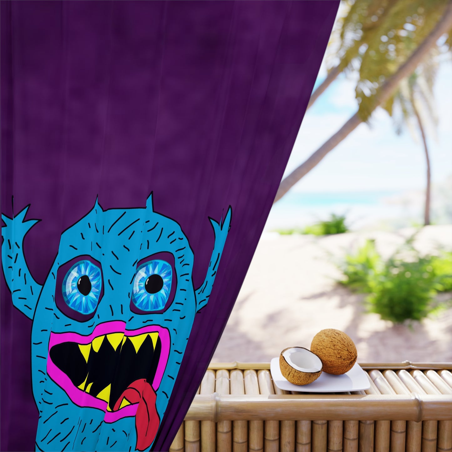 Blue Monster Red Tongue Window Curtains (1 Piece) Water Milk Juice Water Ice Cream Soup :))