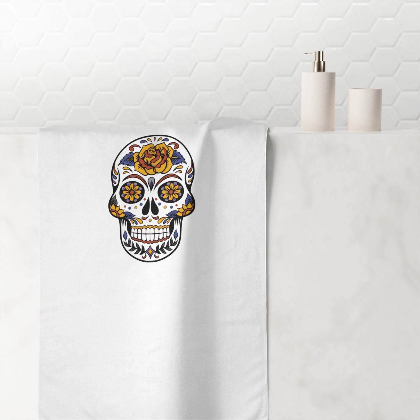 Toalla de algodón y visón con calaveras multicolor, tamaño 30 x 60 pulgadas