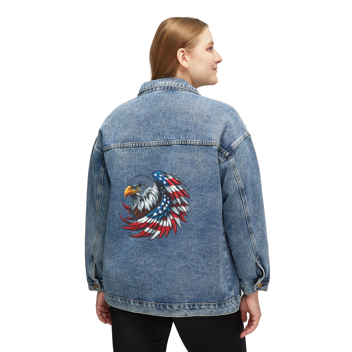 Patriotic Women's Denim Jacket, Vintage USA Eagle Design, Perfect for Summer Festivals, Independence Day, Everyday Wear