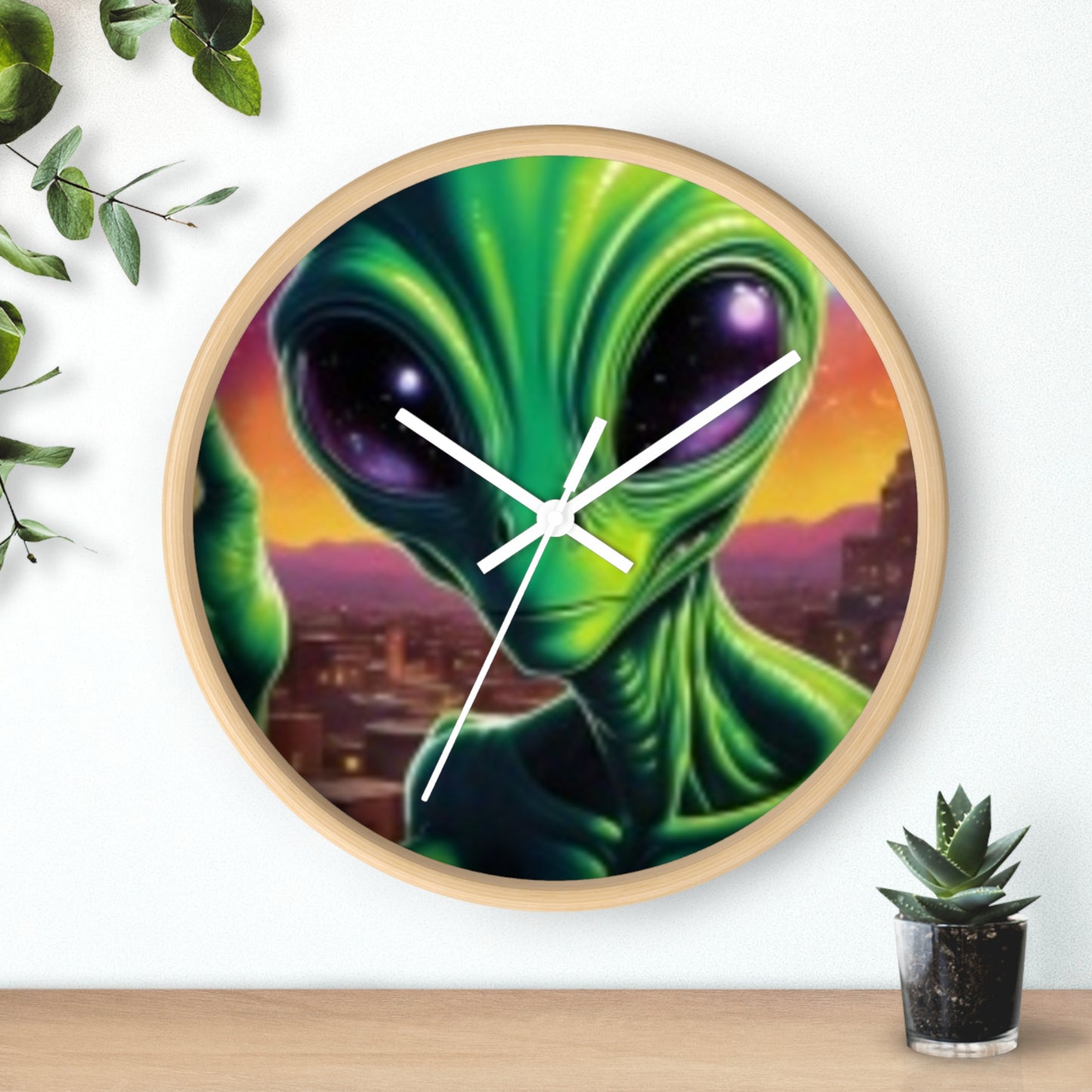 Wall Clock Green Alien