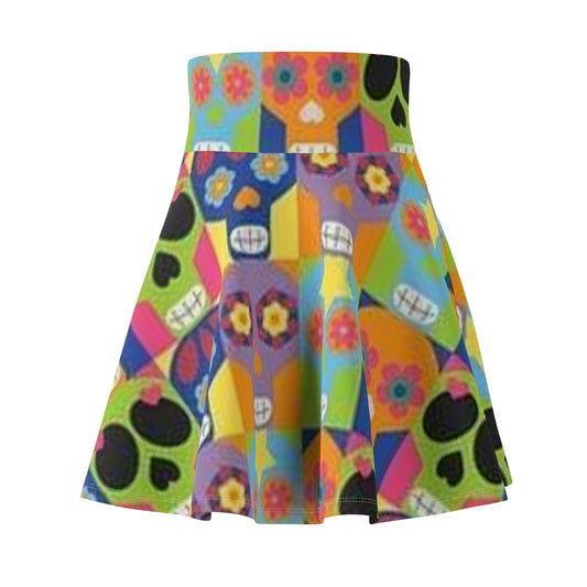 Colorful Sugar Skull Women's Skater Skirt - Perfect for Festivals & Celebrations