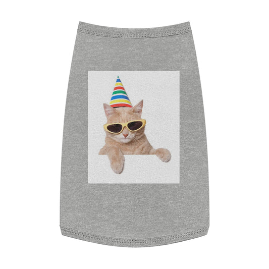Pet Tank Top Cat with Party Hat Wearing Sunglasses