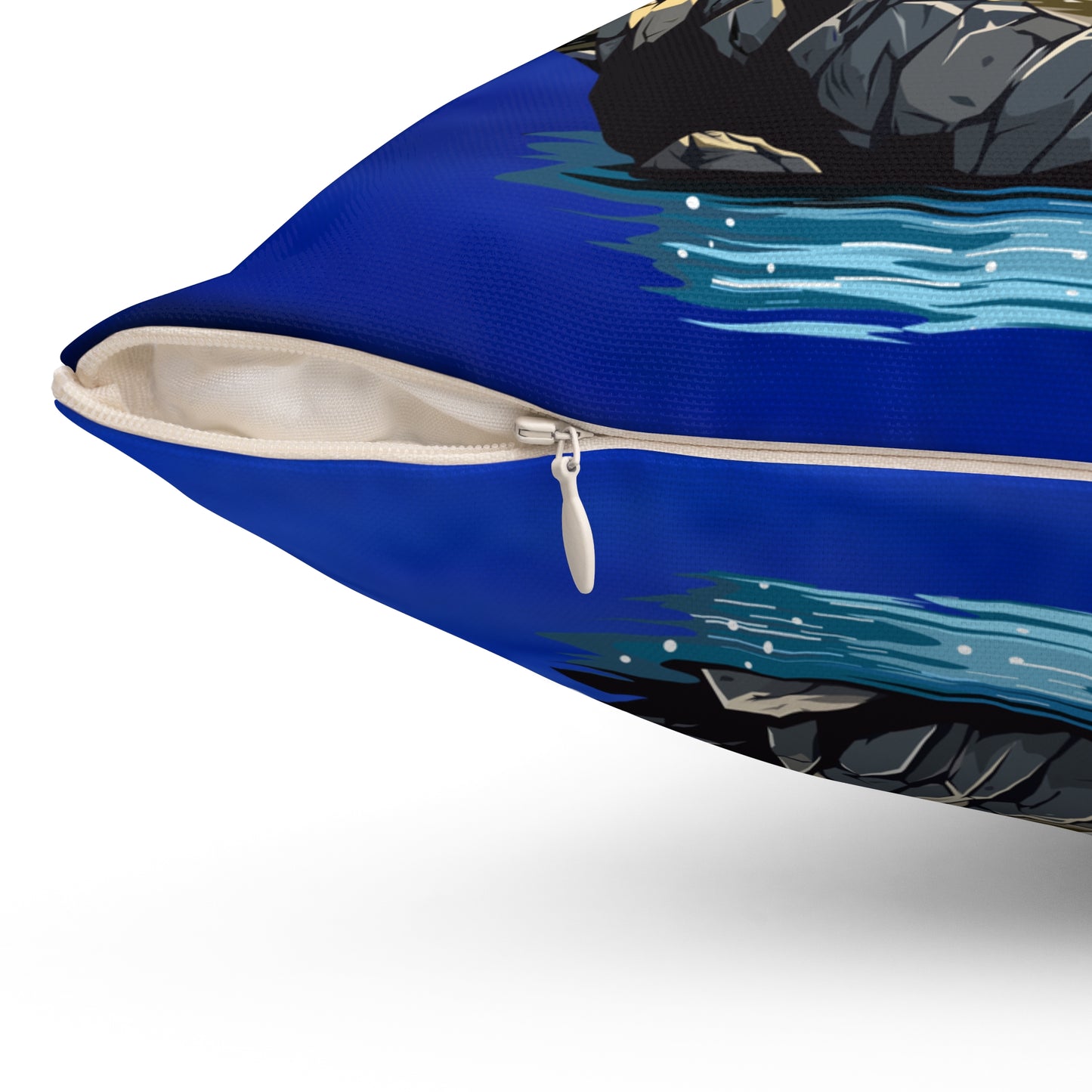 Cojín cuadrado de poliéster hilado acogedor con paisaje de luna y lobo para amantes de la naturaleza.