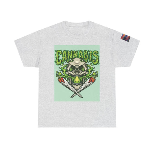 Cannabis Skull Heavy Cotton Tee, Unisex Cannabis T-Shirt, Grunge Vibe Shirt, Halloween Costume, Streetwear
