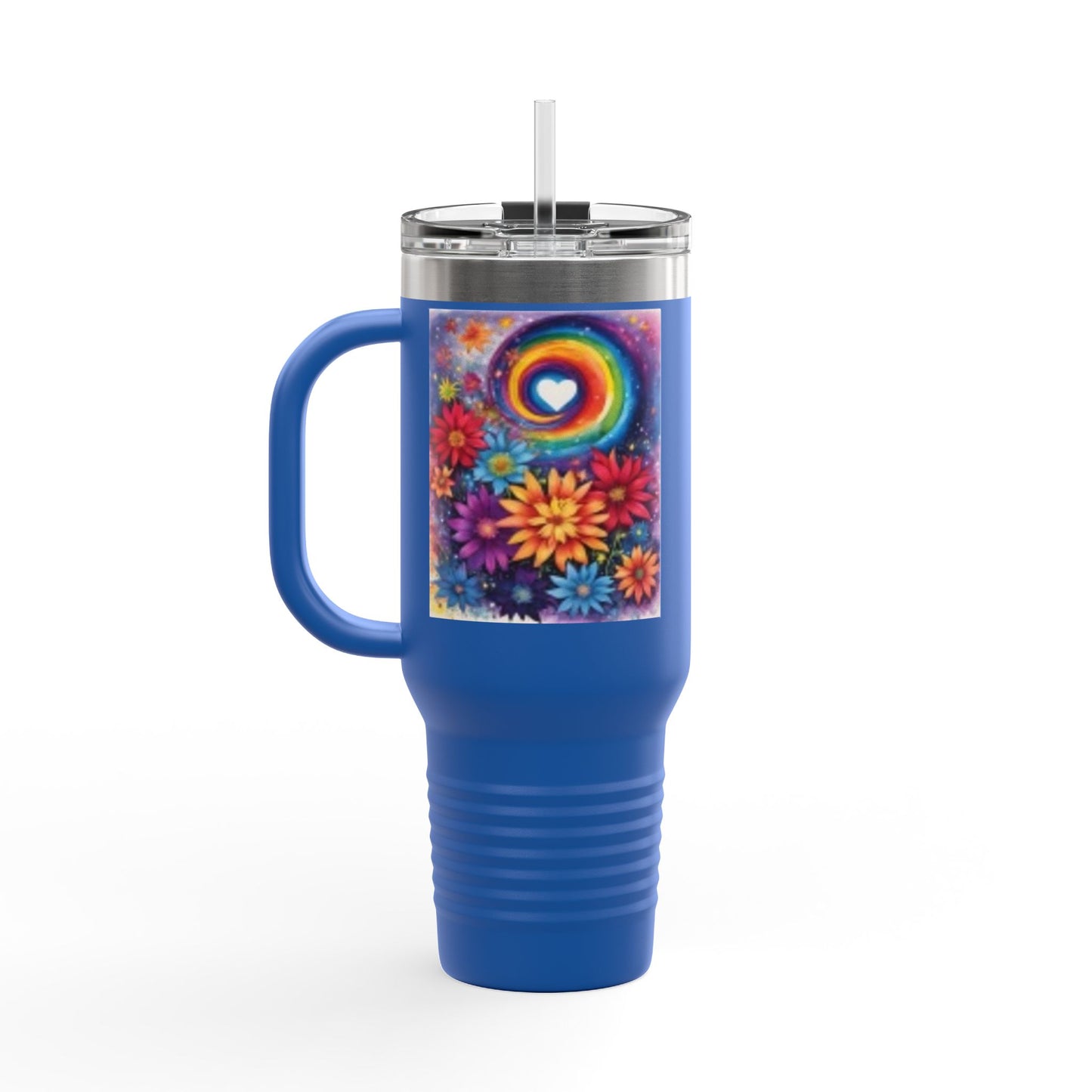 Tasse de voyage isotherme à motif floral coloré - 40 oz - Motif arc-en-ciel