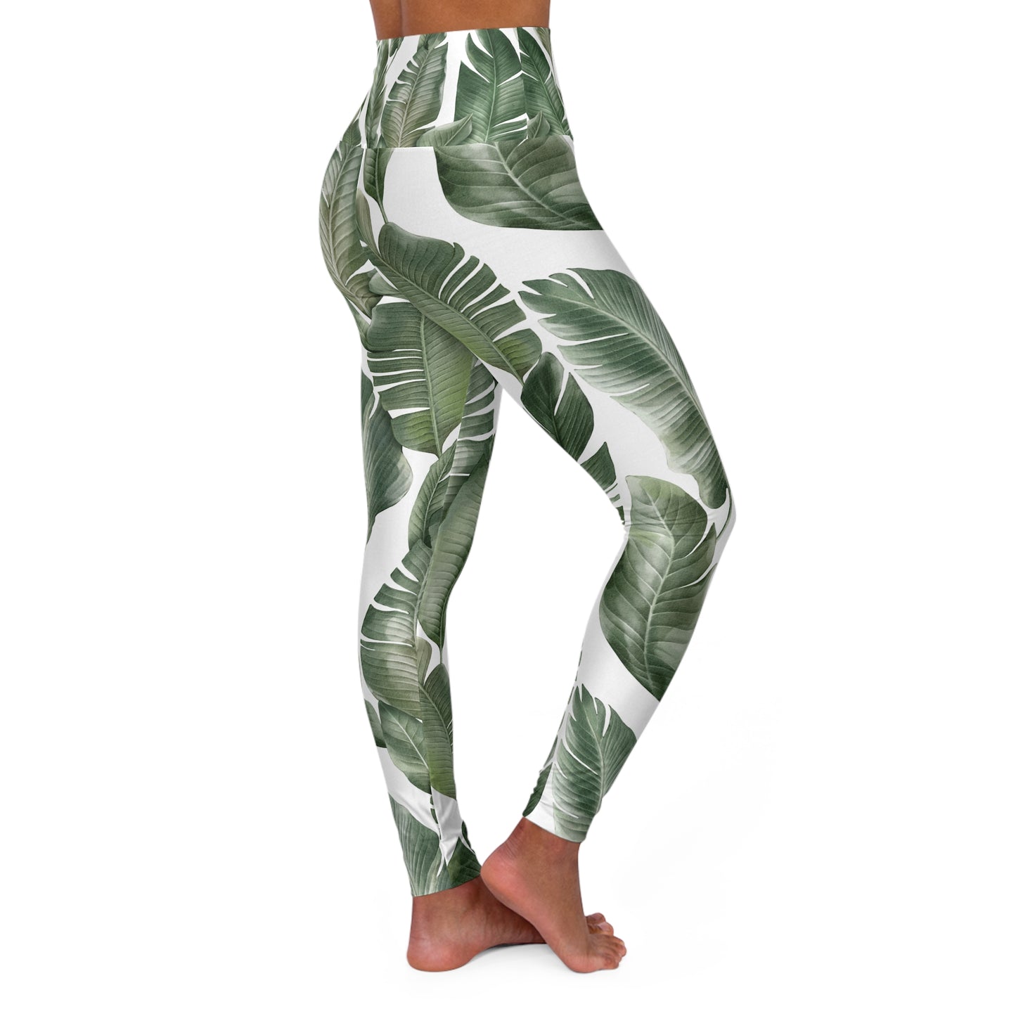 Tropical Leaf High Waisted Yoga Leggings - Perfect for Fitness and Everyday Wear
