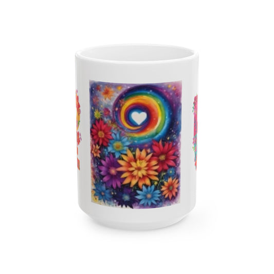 Colorful Floral Rainbow Ceramic Mug - 11oz & 15oz, Perfect Gift for Nature Lovers
