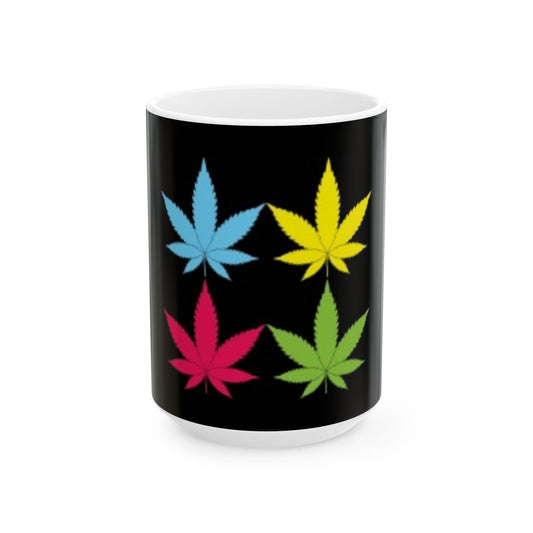 Ceramic Mug, (11oz, 15oz) Marijuana Leaf Blue Yellow Pink Green