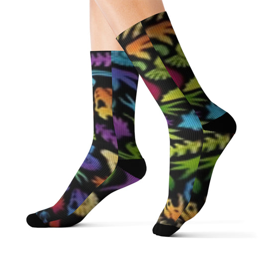 Colorful Nature-Dinosaur/ Vibrant Patterned Socks for Gifts, Homewear, Eco-Friendly, Fashion, Holiday Apparel