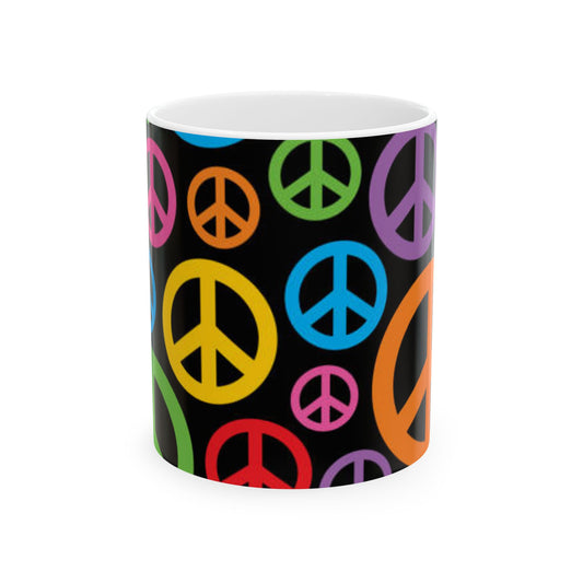Taza de cerámica colorida con símbolo de la paz (325 ml y 433 ml), perfecta para amantes del estilo bohemio y la decoración del hogar.