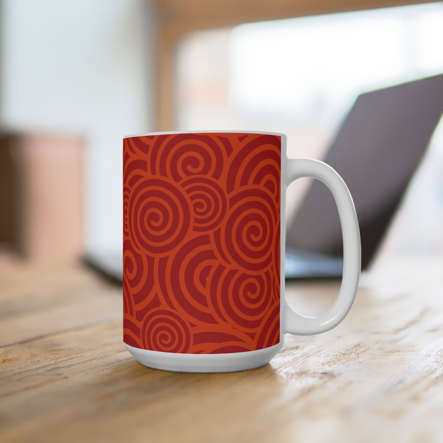 Taza de café con estampado de remolino rojo vibrante - 15 oz