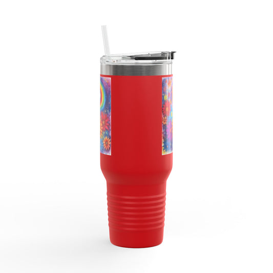 Colorful Floral Insulated Travel Mug - 40oz Rainbow Design