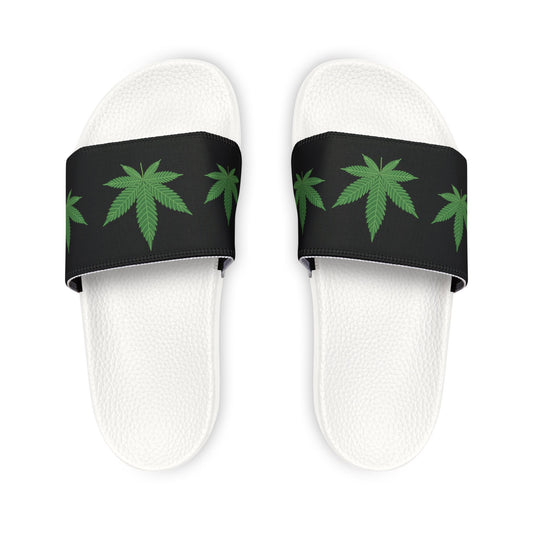 Men's Removable-Strap Sandals Marijuana Leaves Black Background