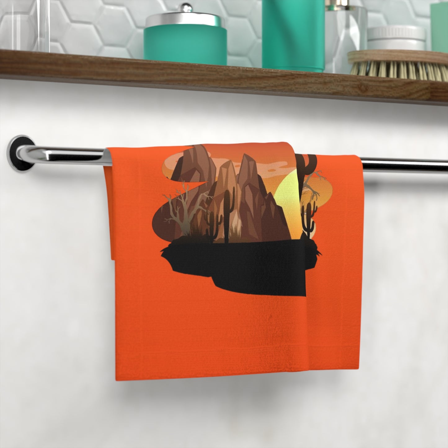 Desert Sunset Face Towel - Vibrant Cactus Design for Relaxation and Self-Care