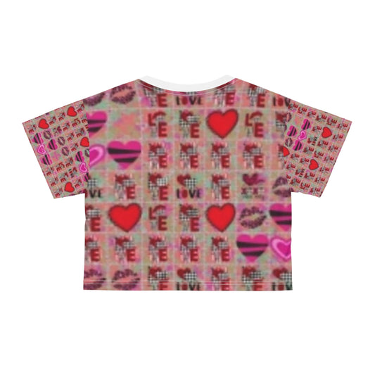 Women's Crop T-shirt Hearts Pajama Top Having Sleepy Dreams