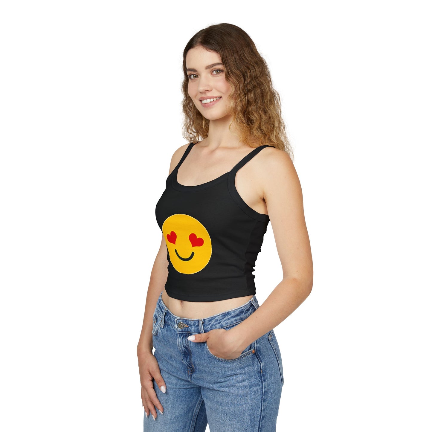 Happy Heart Smiley Tank Top | Women's Spaghetti Strap Shirt, Cute Summer Top, Casual Wear, Gift for Her, Valentine's Day