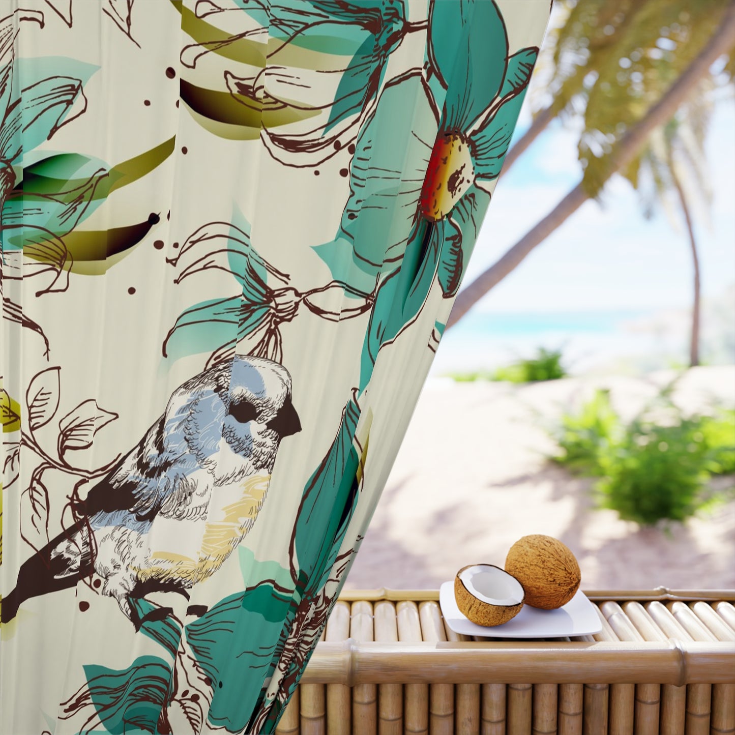 Rideau de fenêtre à motif d'oiseaux botaniques - Motif floral pour la décoration intérieure