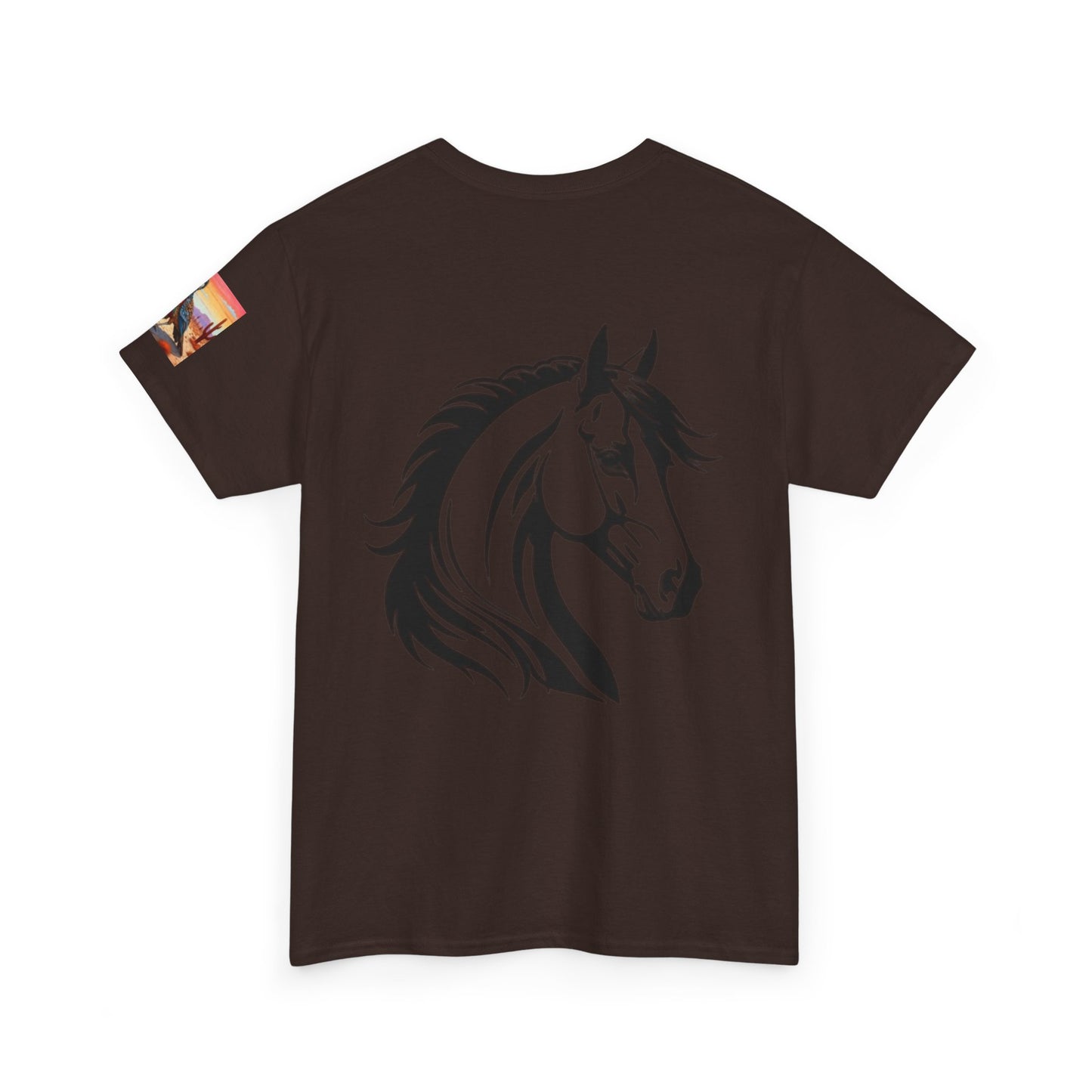 Camiseta unisex de algodón grueso Majestic Horse - Diseño Nature Sunset