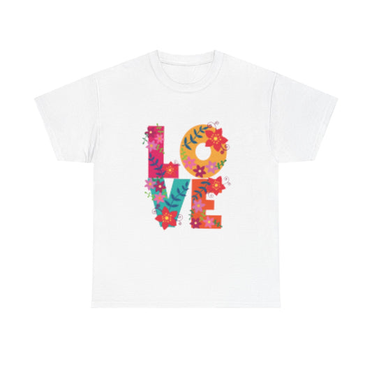 Camiseta unisex de algodón grueso con estampado floral: cómoda y vibrante para uso diario.