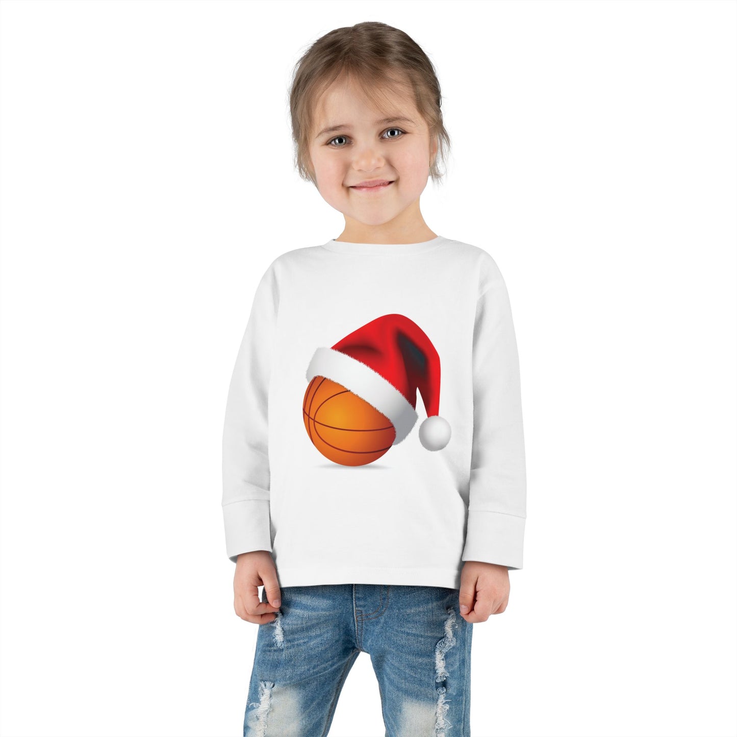 Camiseta de baloncesto de manga larga para niños pequeños con gorro de Papá Noel