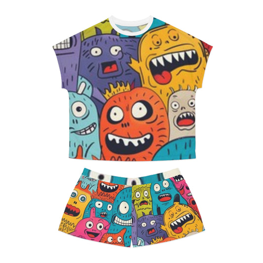 Conjunto de pijama corto para mujer morado amarillo naranja azul rosa