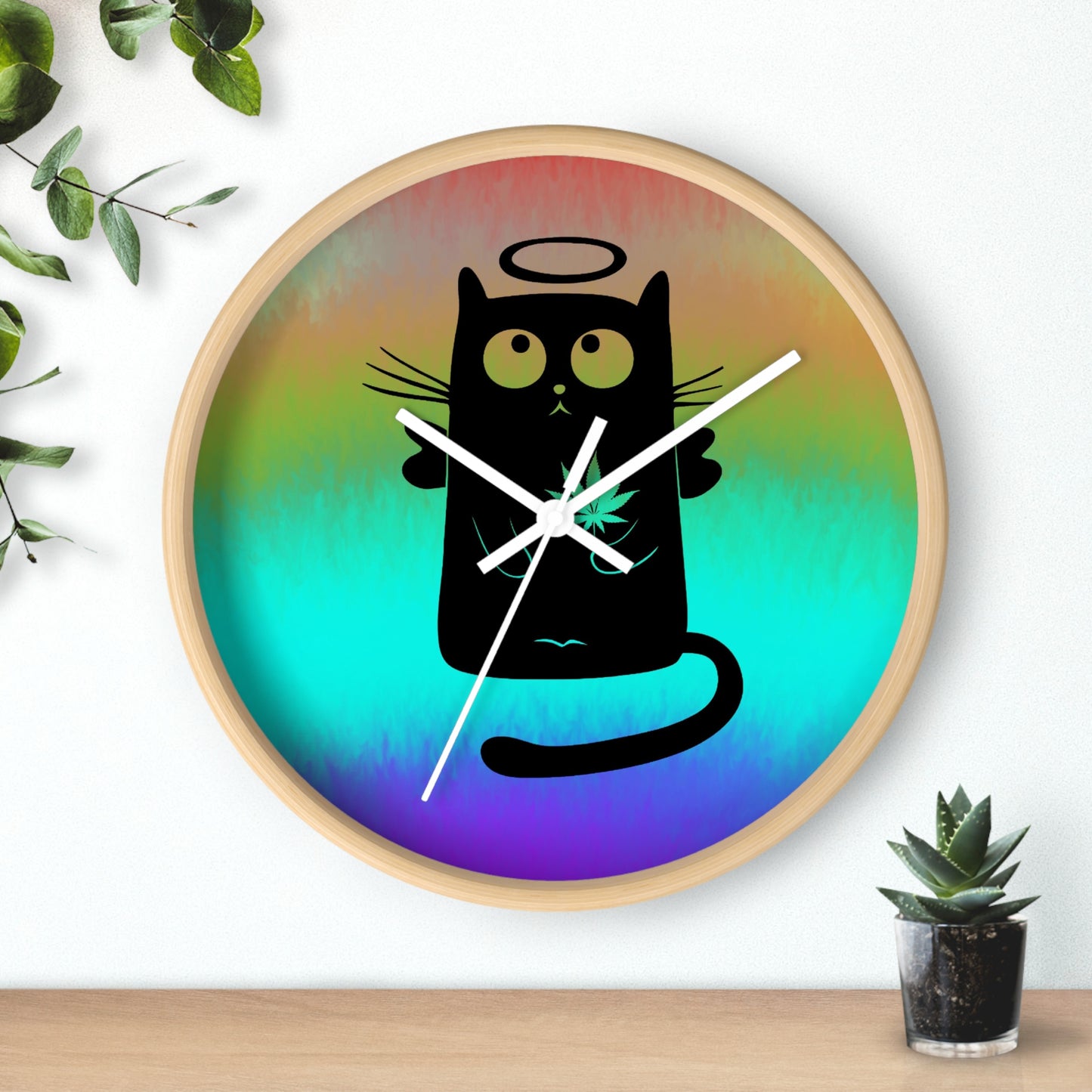 Wall Clock Angel Black Cat