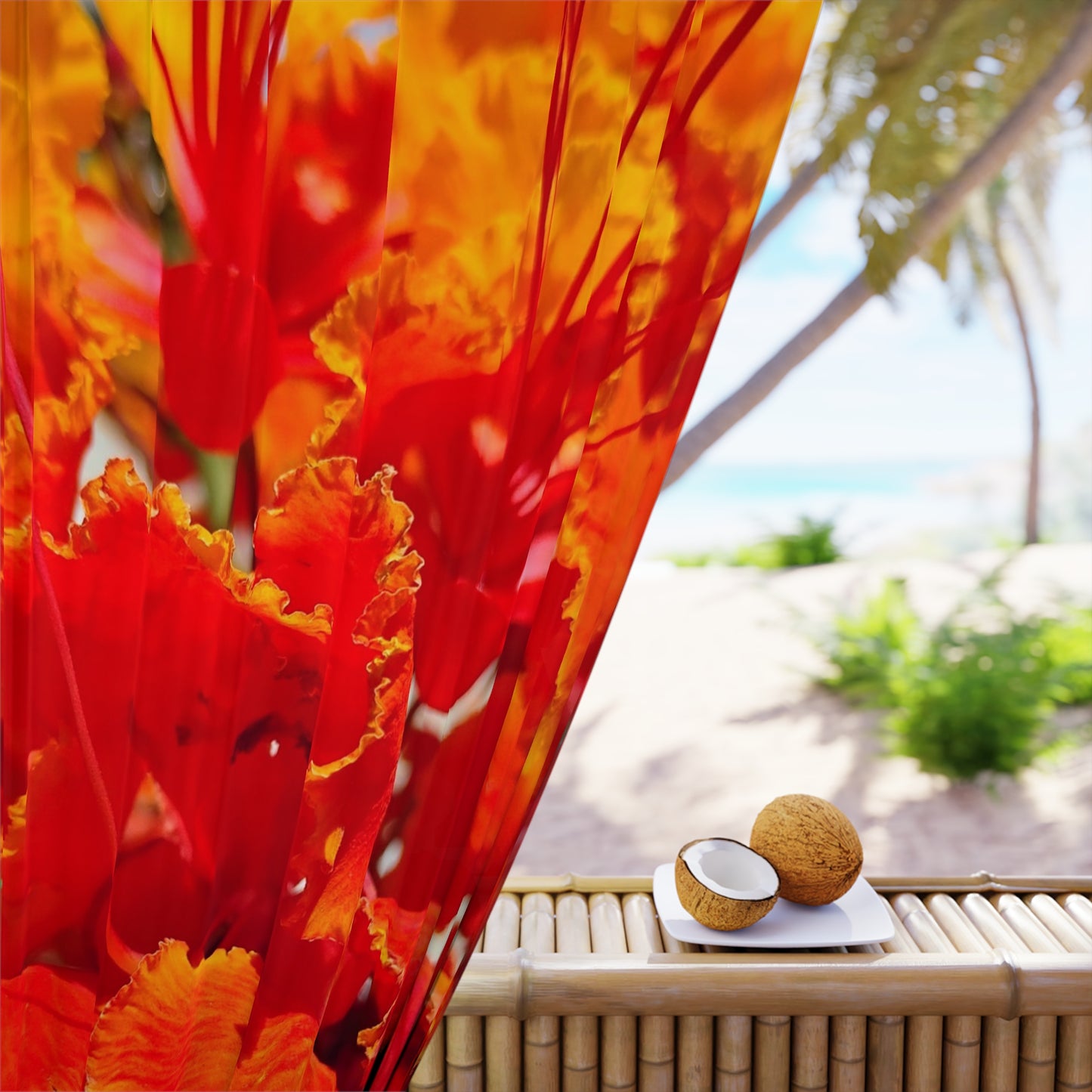 Vibrant Orange Flowers Window Curtains (1 Piece)