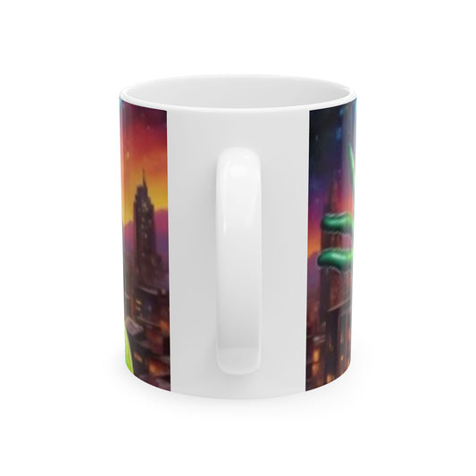 Taza de cerámica (11 oz) con diseño de extraterrestre verde, ideal para café, chocolate caliente y té