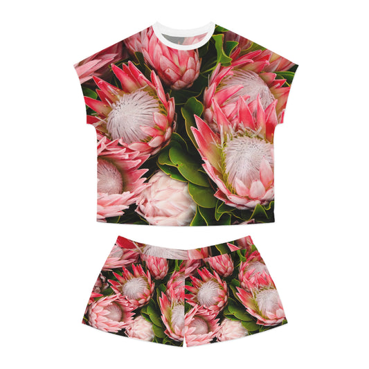 Conjunto de pijama corto de mujer con flores rosas