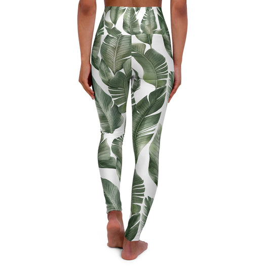 Tropical Leaf High Waisted Yoga Leggings - Perfect for Fitness and Everyday Wear