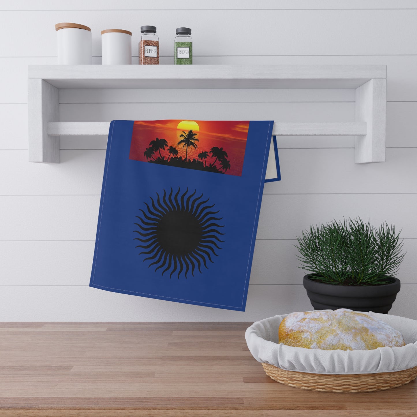 Kitchen Towel 18" x 30" Size Sunset Black Sun