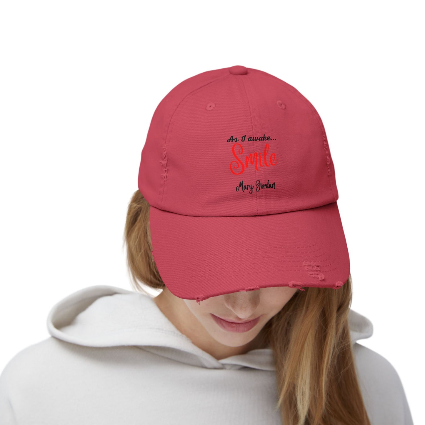 Unisex Distressed Cap - 'As I awake... Smile' Motivational Hat