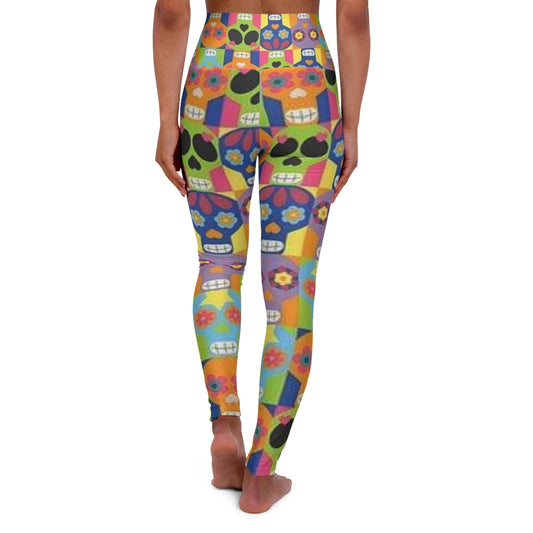 Colorful Sugar Skull High Waisted Yoga Leggings - Great for Mother's Day!