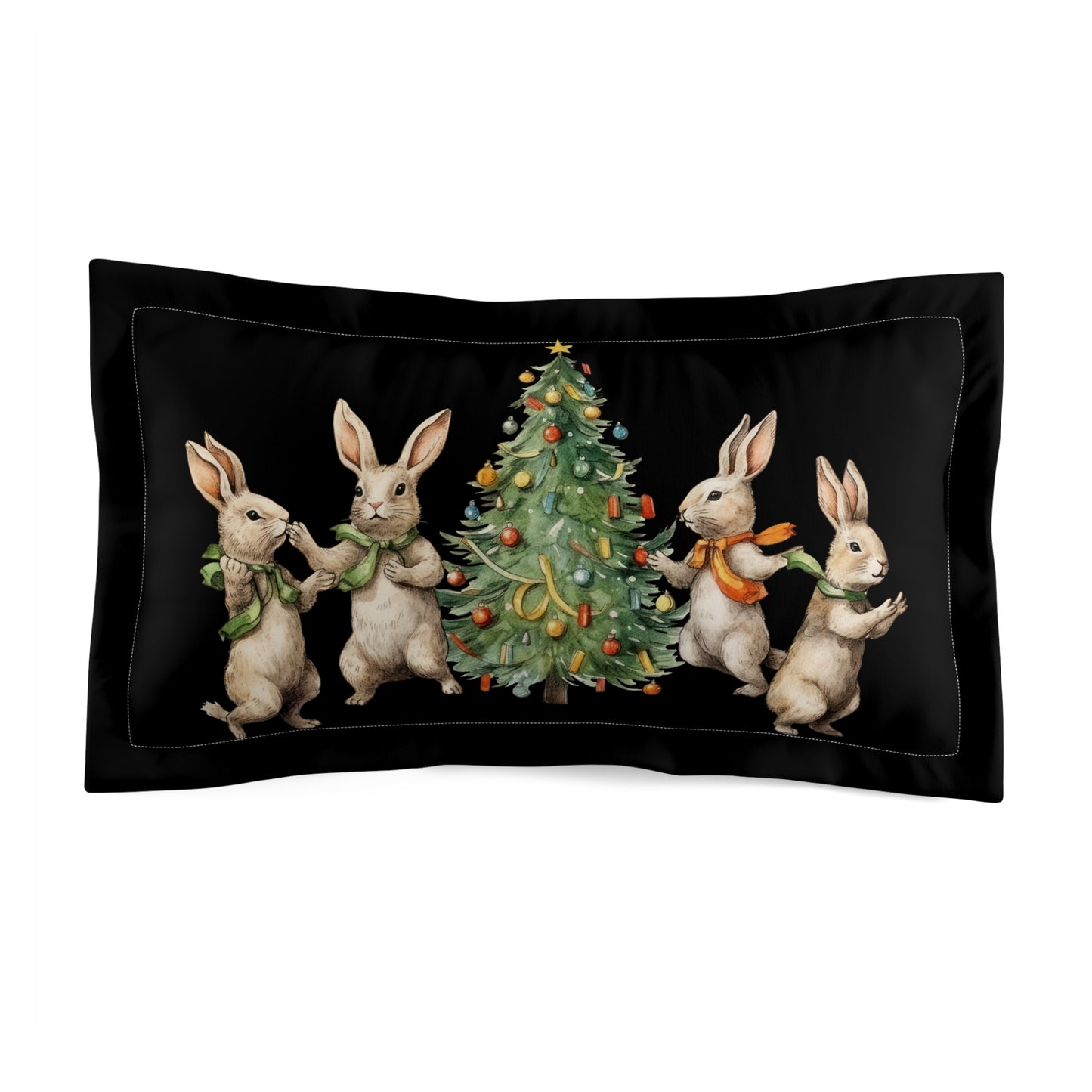 Funda de almohada tamaño king con diseño de cuatro conejos y árbol de Navidad