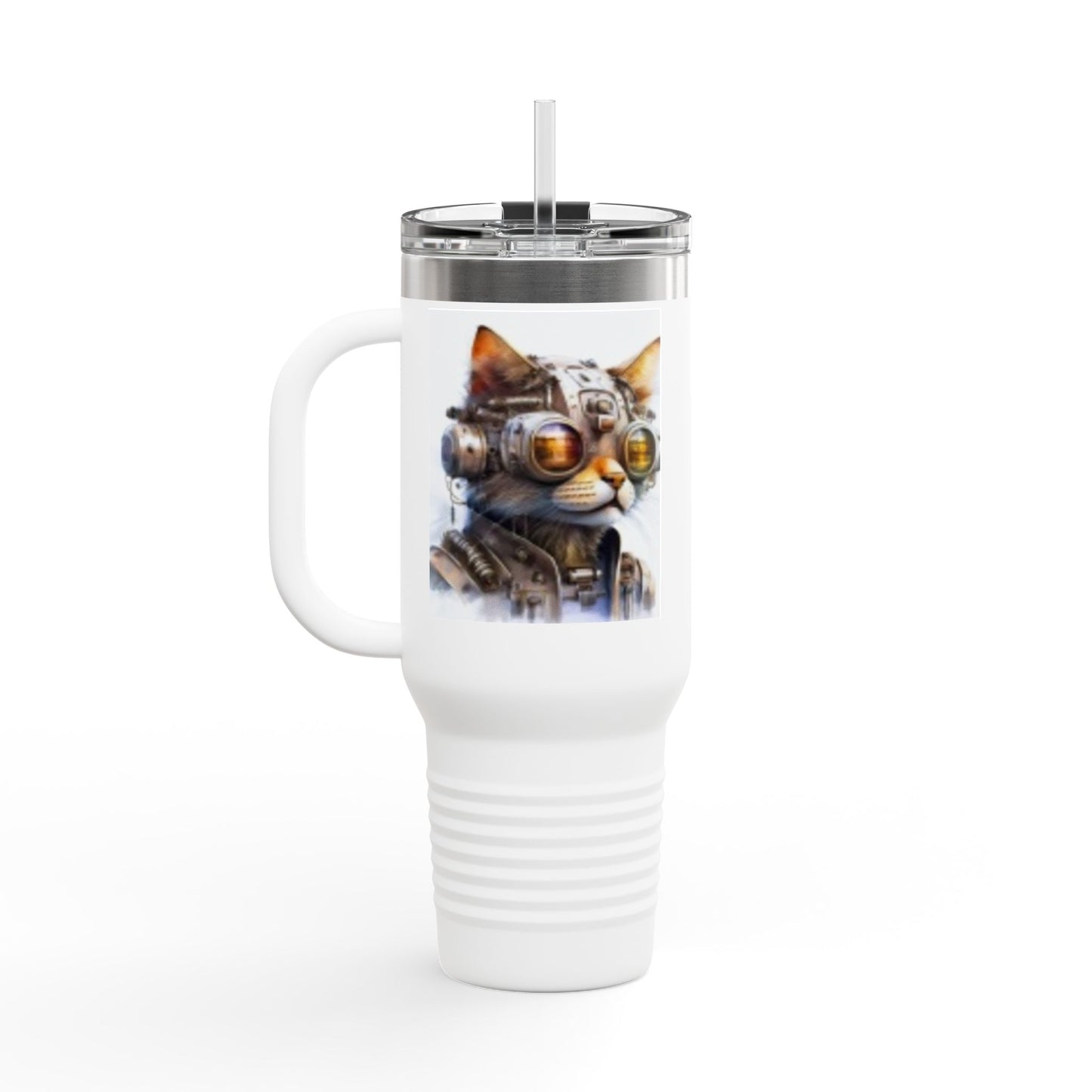 Insulated Travel Mug, 40oz Futuristic Cat with Metal