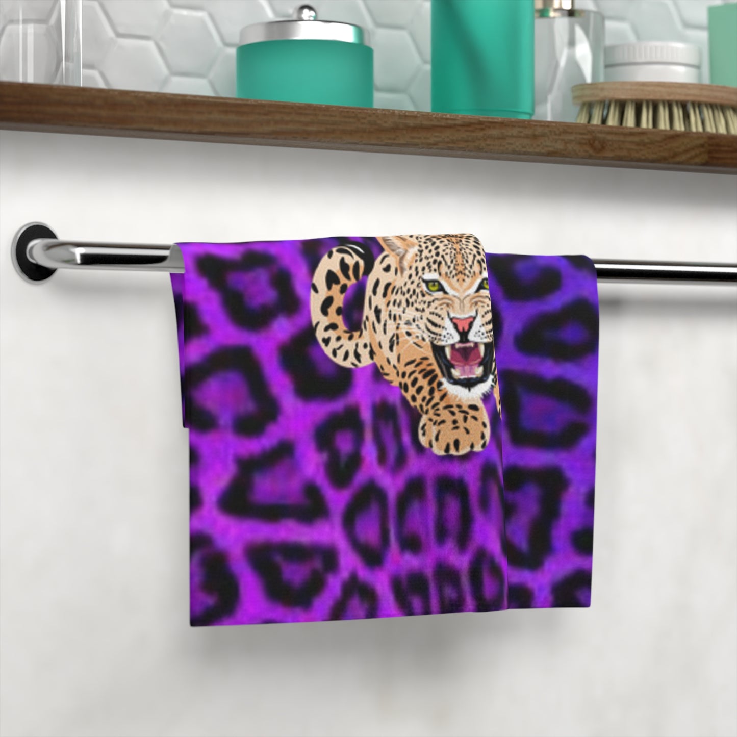 Toalla facial de leopardo salvaje - Estampado animal morado intenso para el hogar o el gimnasio
