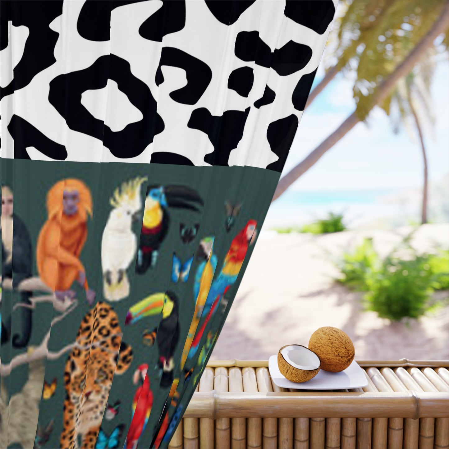 Cortinas para ventana (1 pieza) 50" x 84" con estampado animal negro