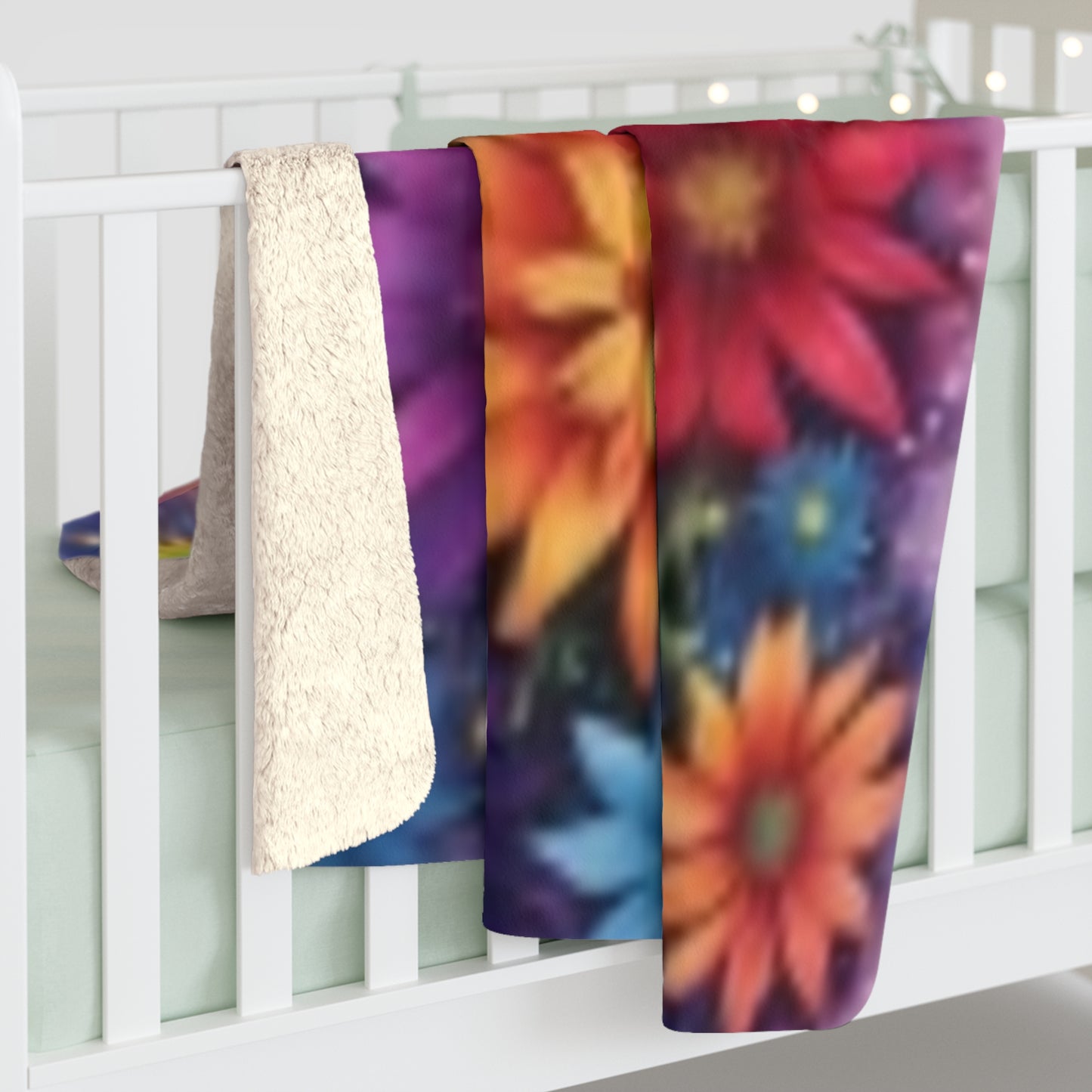 Manta de sherpa vibrante: acogedor diseño floral de arcoíris para mayor comodidad y calidez.