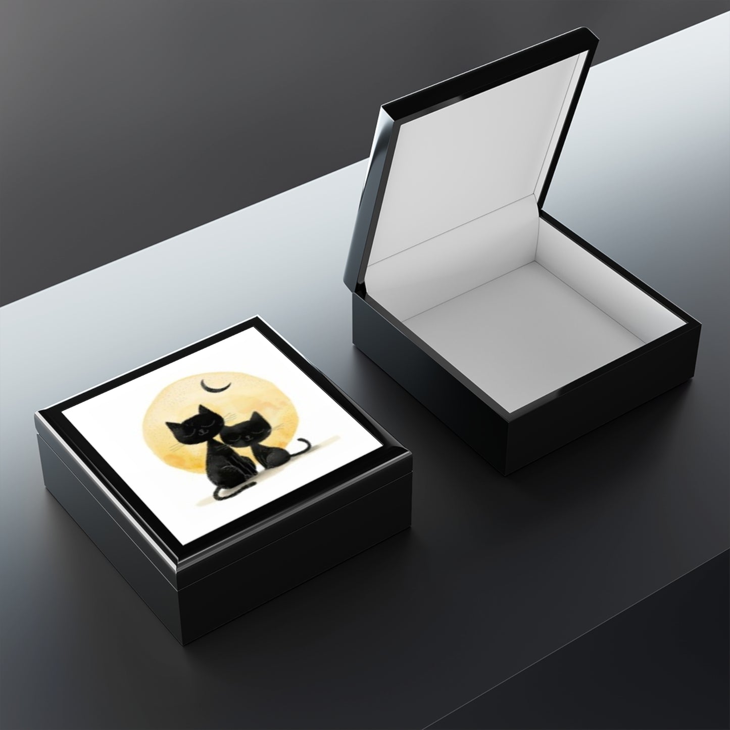 Charming Cat-Themed Jewelry Box, Elegant Storage for Cat Lovers, Gift for Birthdays, Valentine's Day, Home Decor, Black Cat Art