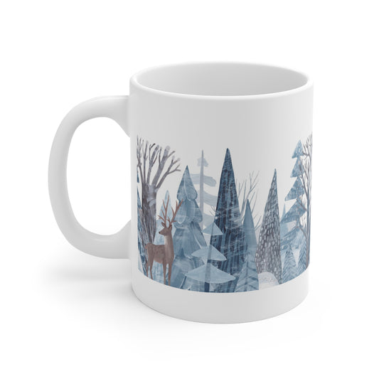 Taza de café y helado con diseño de ciervos en el país de las maravillas invernal de 11 oz