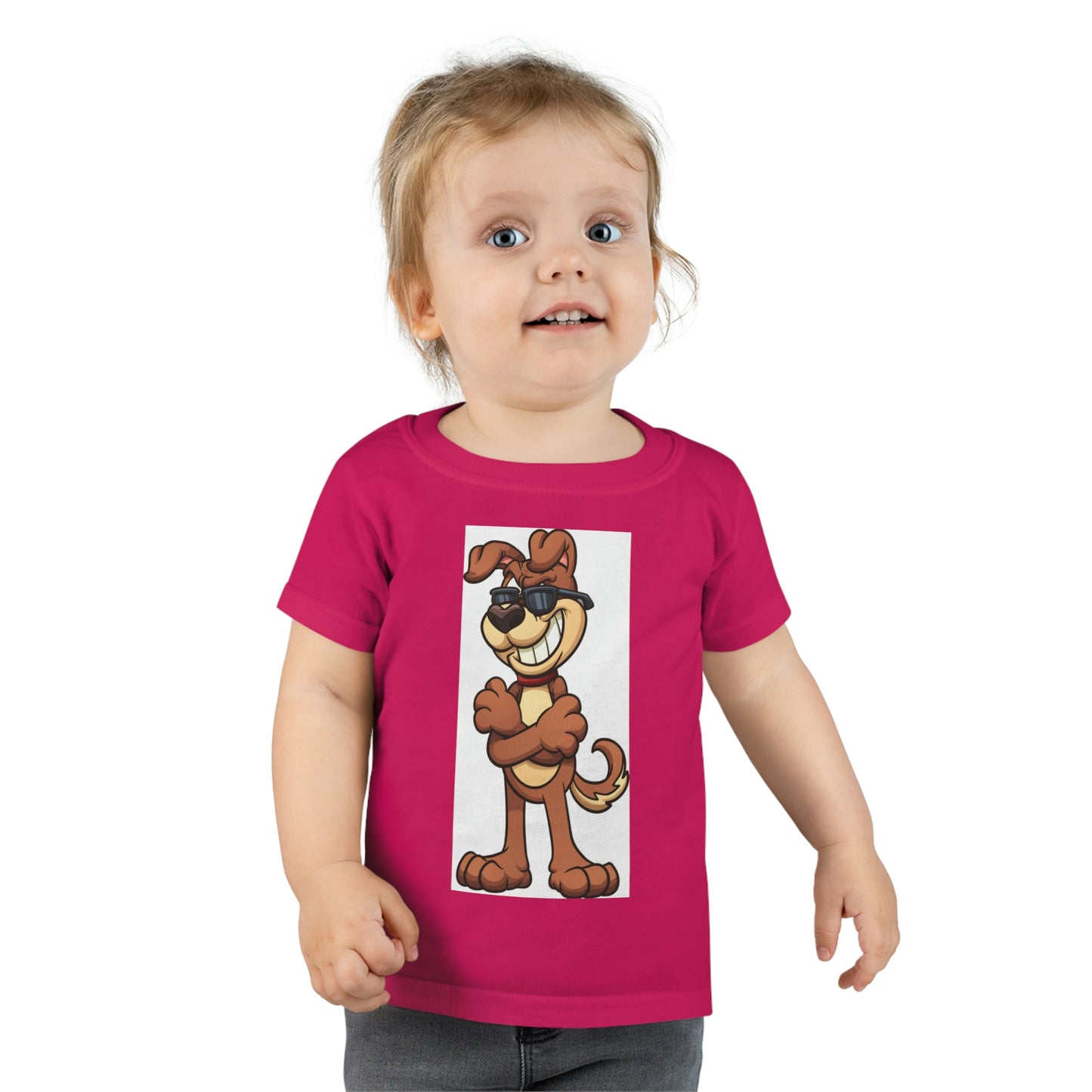 T-shirt pour tout-petits avec un chien souriant portant des lunettes de soleil
