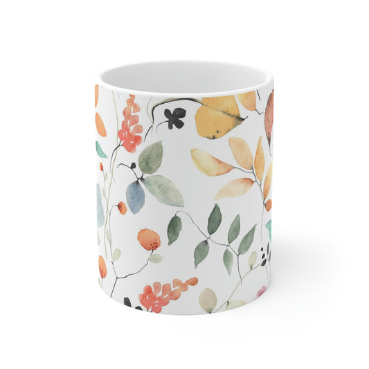 Taza de cerámica con flores silvestres de 11 oz, ideal para café, chocolate, té, refrescos, sopas, helados