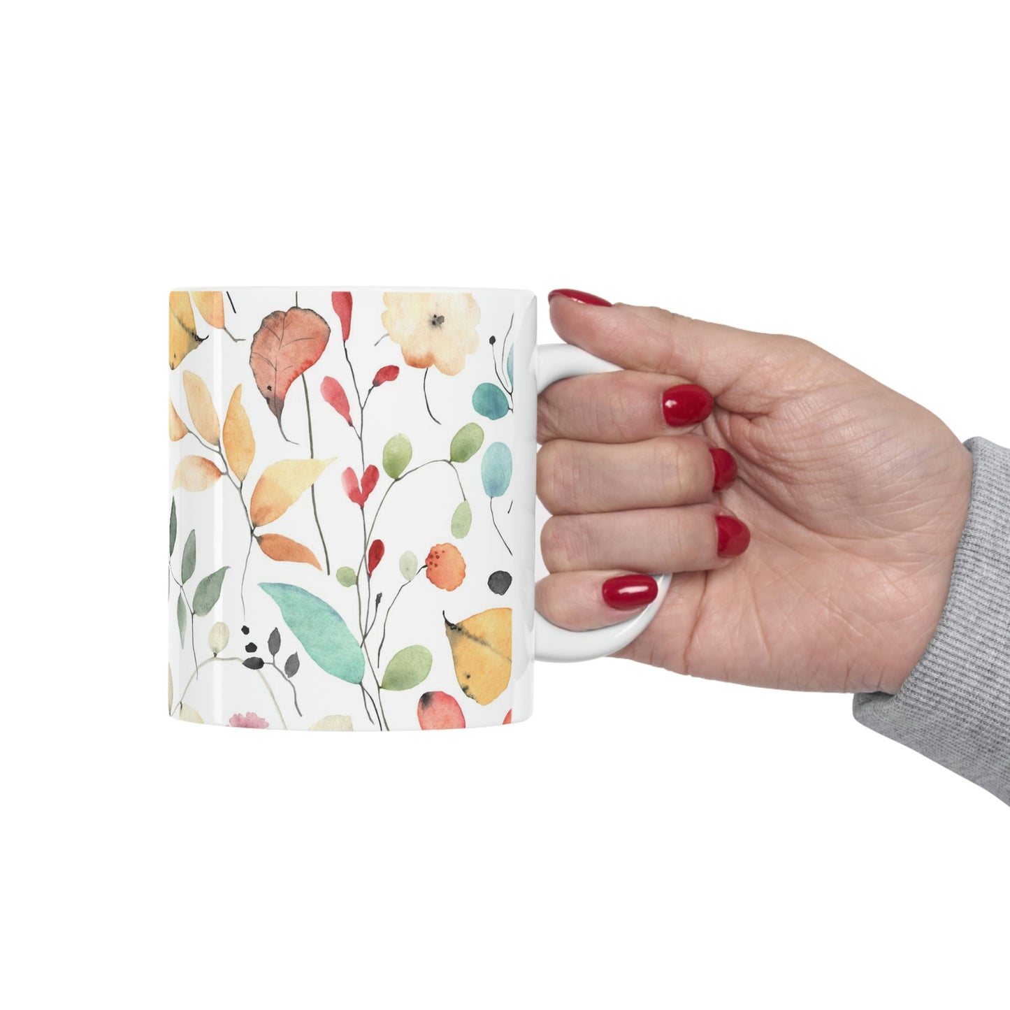 Taza de cerámica con flores silvestres de 11 oz, ideal para café, chocolate, té, refrescos, sopas, helados