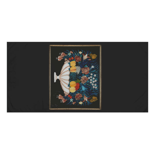 Serviette de bain à fond noir avec fruits, impeccable