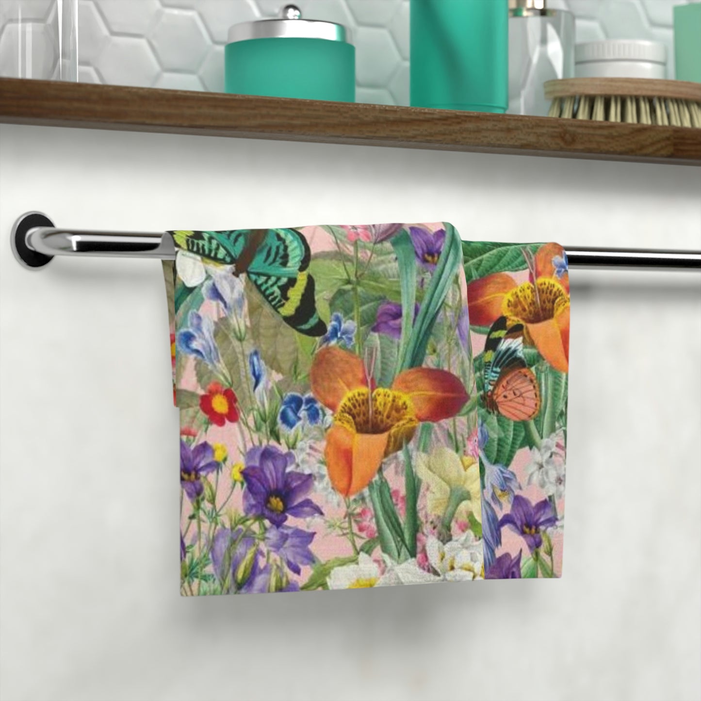 Toalla facial con diseño de jardín de flores y mariposas. ¡Excelentes regalos! ¡Conjuntos a juego!