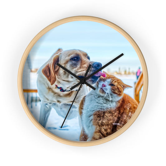 Wall Clock Dog Cat Great Buddies